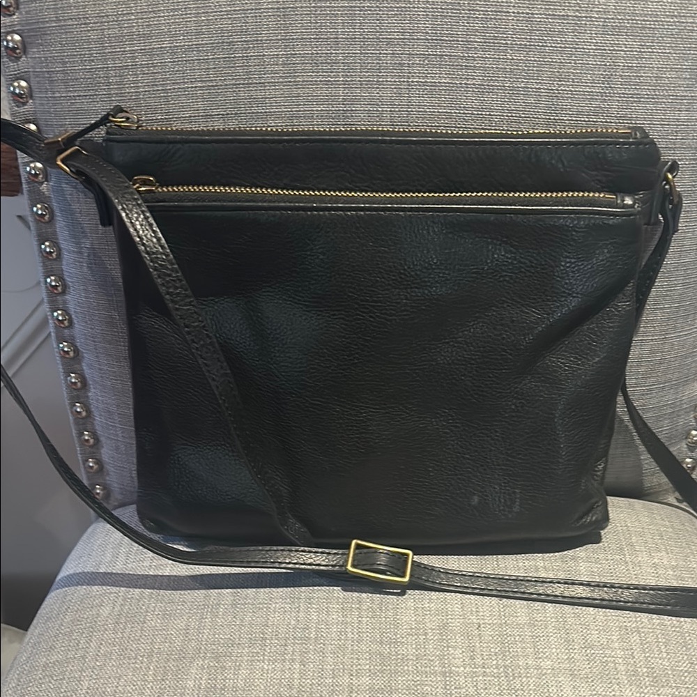 Margot Black Crossbody Bag with Adjustable Strap and Glossy Finish
